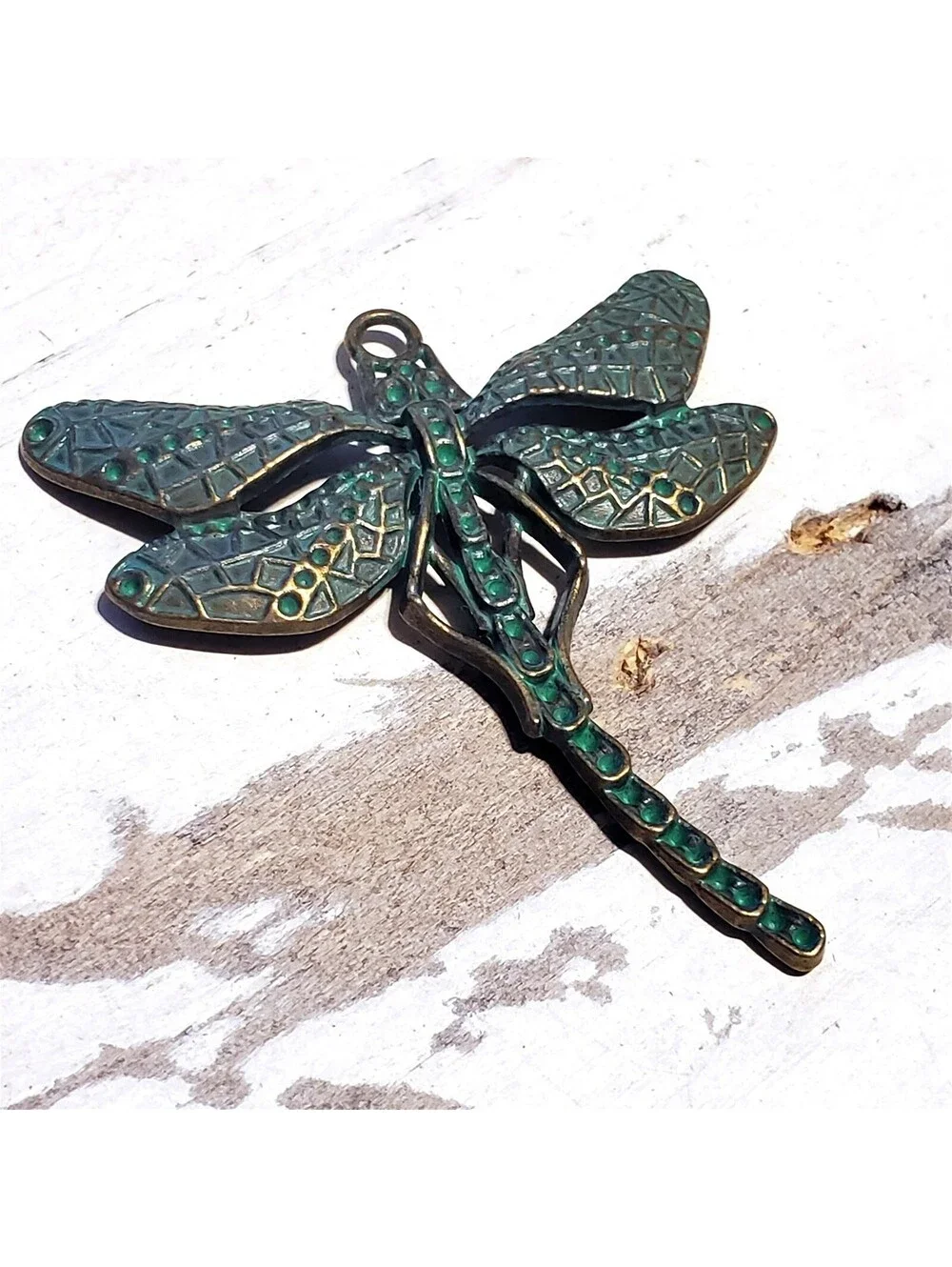 Verdigris Patina Bronze Old Antique Look Carved 55x50mm Dragonfly Pendant